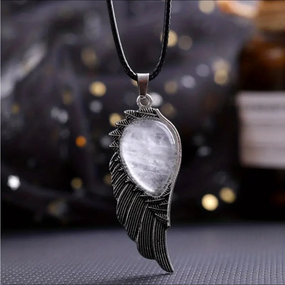 Angel Wing Natural Stone Crystal Gemstone Pendant Necklace - Picture 7 of 14